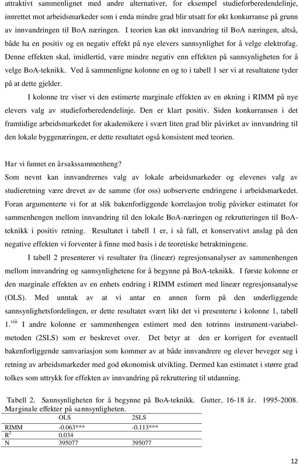 Denne effekten skal, imidlertid, være mindre negativ enn effekten på sannsynligheten for å velge BoA-teknikk.