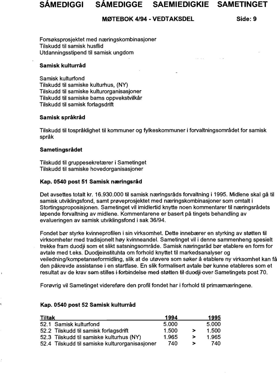 fylkeskommuner i forvaltningsområdet for samisk språk Sametingsrådet Tilskudd til gruppesekretærer i Sametinget Tilskudd til samiske hovedorganisasjoner Kap.
