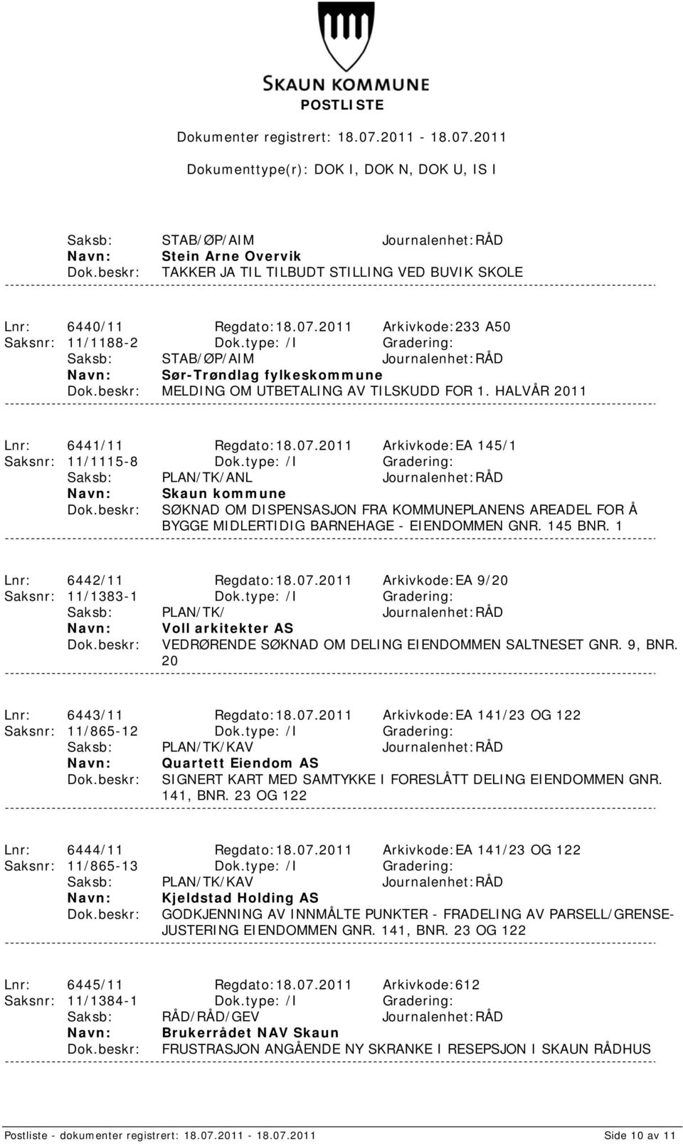 2011 Arkivkode:EA 145/1 Saksnr: 11/1115-8 Dok.