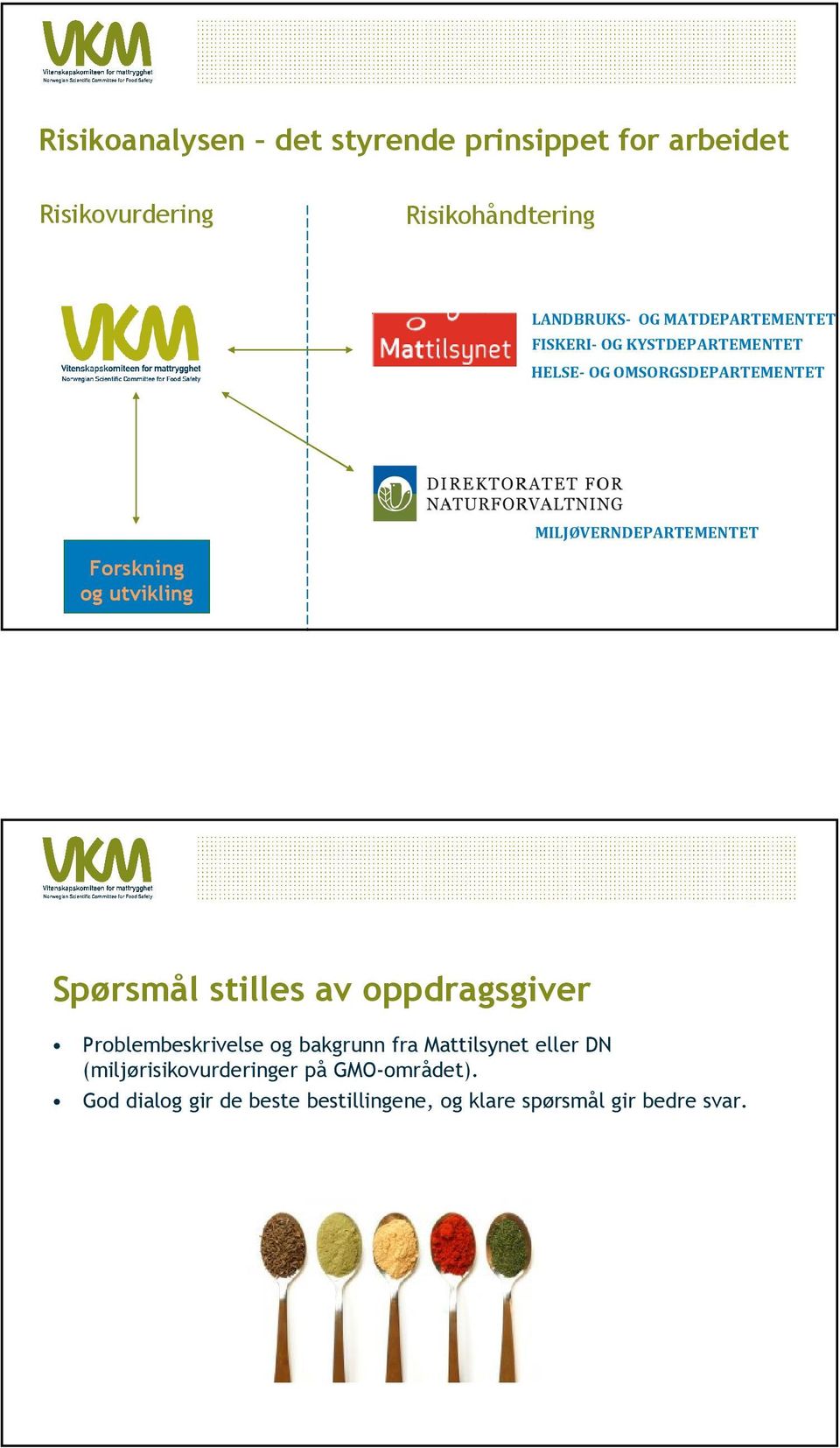 Forskning og utvikling Spørsmål stilles av oppdragsgiver Problembeskrivelse og bakgrunn fra Mattilsynet