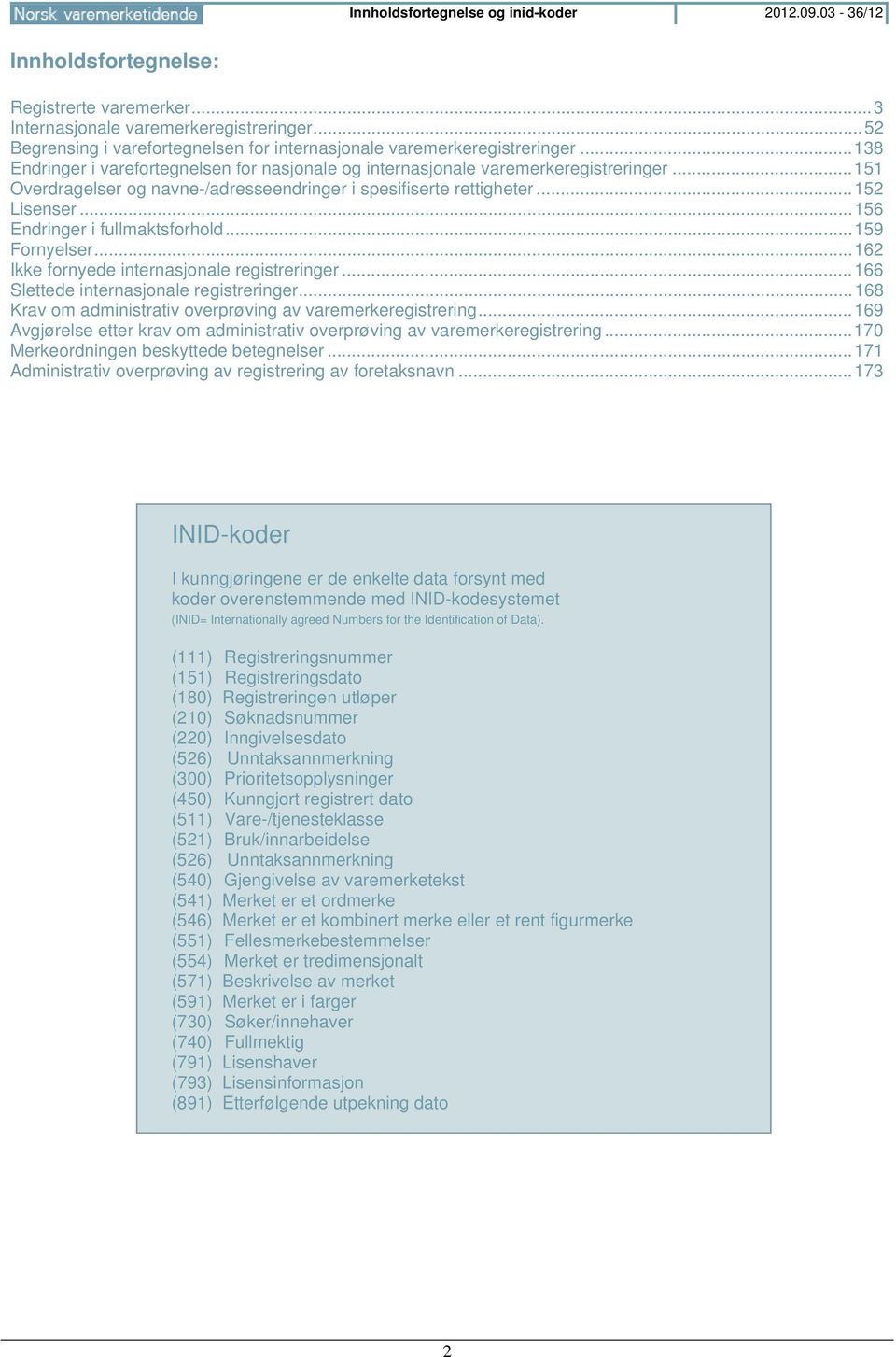 .. 151 Overdragelser og navne-/adresseendringer i spesifiserte rtigher... 152 Lisenser... 156 Endringer i fullmaktsforhold... 159 Fornyelser... 162 Ikke fornyede internasjonale registreringer.