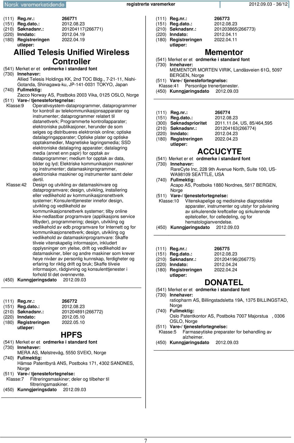 , 7-21-11, Nishi- Gotanda, Shinagawa-ku, JP-141-0031 TOKYO, Japan Zacco Norway AS, Postboks 2003 Vika, 0125 OSLO, Norge Klasse:9 Klasse:42 Operativsystem-dataprogrammer, dataprogrammer for kontroll