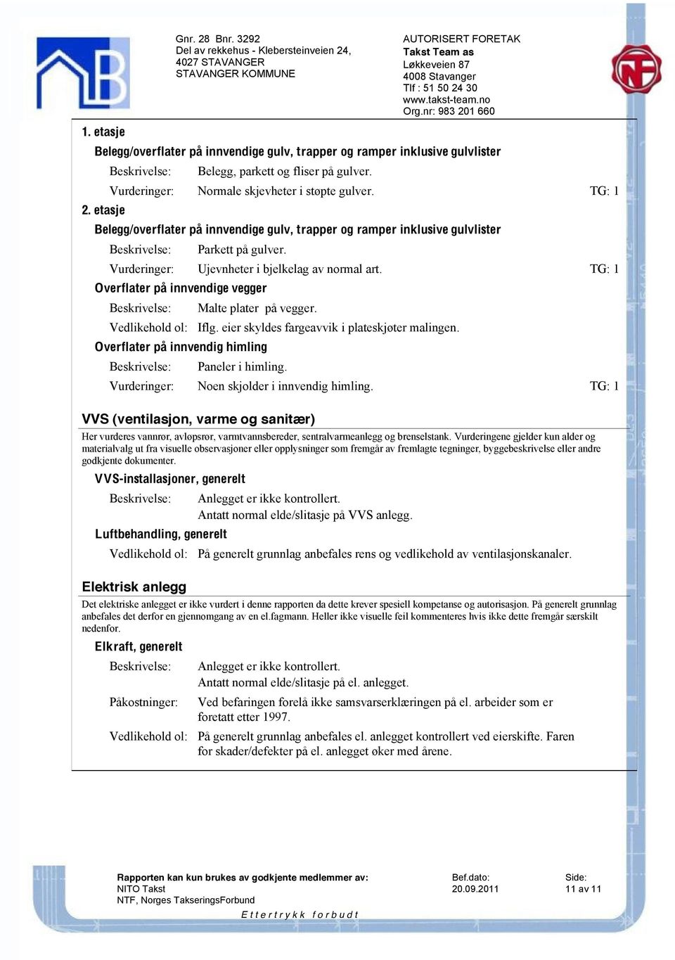 TG: 1 Overflater på innvendige vegger Vedlikehold ol: Malte plater på vegger. Overflater på innvendig himling Iflg. eier skyldes fargeavvik i plateskjøter malingen. Paneler i himling.