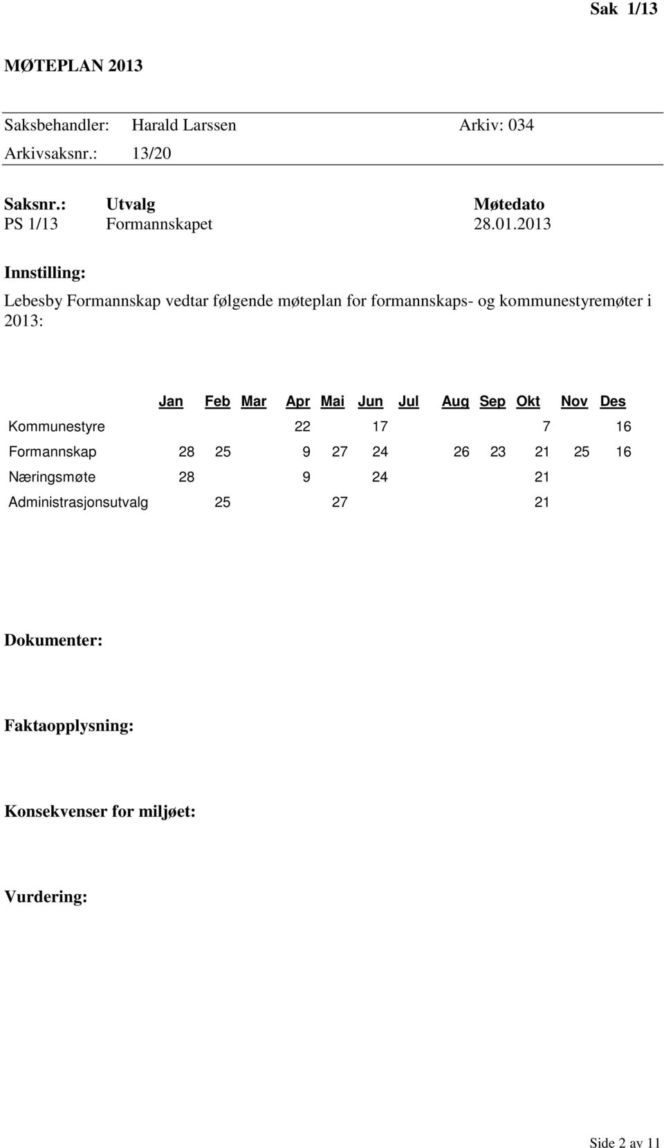 2013 Lebesby Formannskap vedtar følgende møteplan for formannskaps- og kommunestyremøter i 2013: Jan Feb Mar Apr