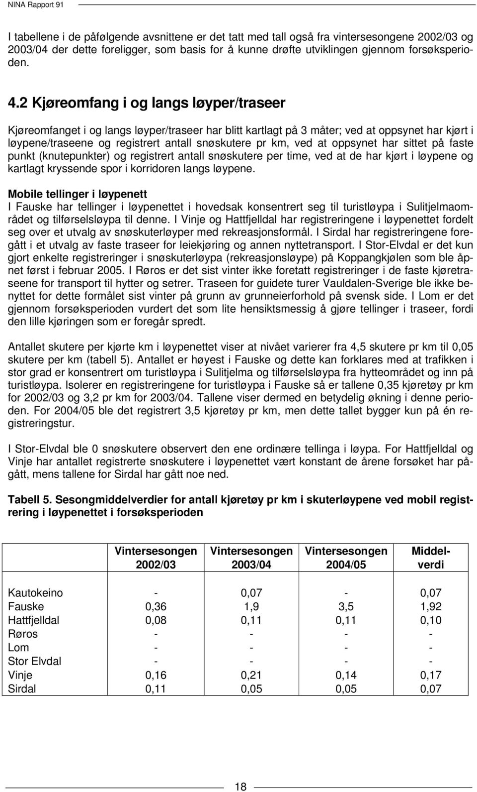 at oppsynet har sittet på faste punkt (knutepunkter) og registrert antall snøskutere per time, ved at de har kjørt i løypene og kartlagt kryssende spor i korridoren langs løypene.