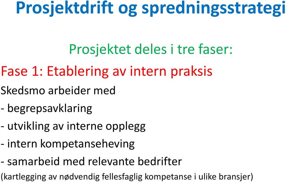 utvikling av interne opplegg - intern kompetanseheving - samarbeid med