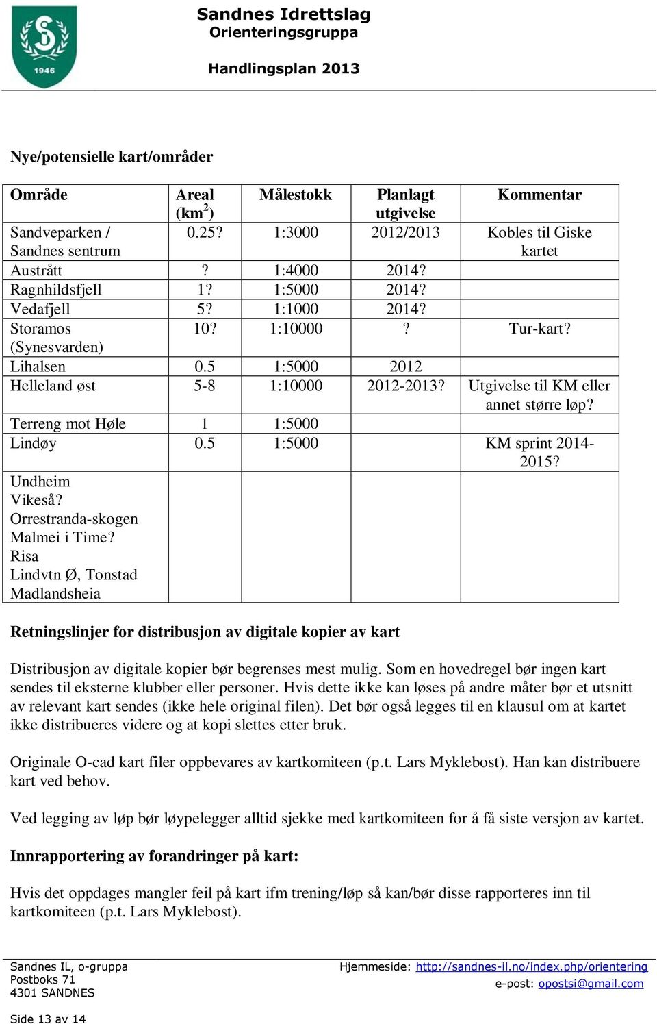 Utgivelse til KM eller annet større løp? Terreng mot Høle 1 1:5000 Lindøy 0.5 1:5000 KM sprint 2014-2015? Undheim Vikeså? Orrestranda-skogen Malmei i Time?