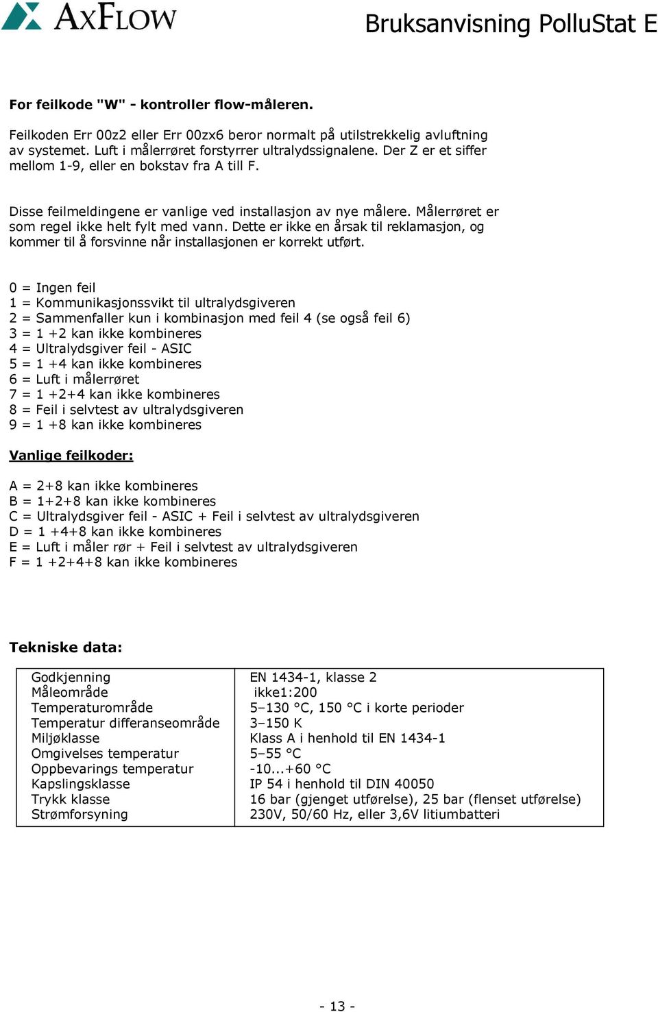 Målerrøret er som regel ikke helt fylt med vann. Dette er ikke en årsak til reklamasjon, og kommer til å forsvinne når installasjonen er korrekt utført.