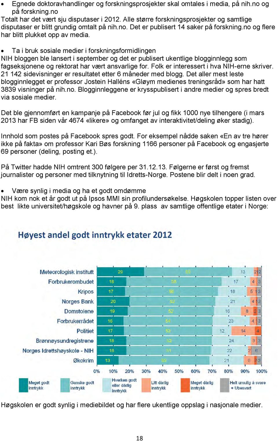 Ta i bruk sosiale medier i forskningsformidlingen NIH bloggen ble lansert i september og det er publisert ukentlige blogginnlegg som fagseksjonene og rektorat har vært ansvarlige for.