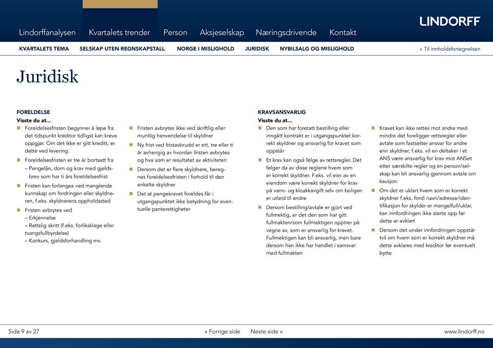 skyldnerens oppholdssted Fristen avbrytes ved Erkjennelse Rettslig skritt (f.eks. forliksklage eller tvangsfullbyrdelse) Konkurs, gjeldsforhandling mv.