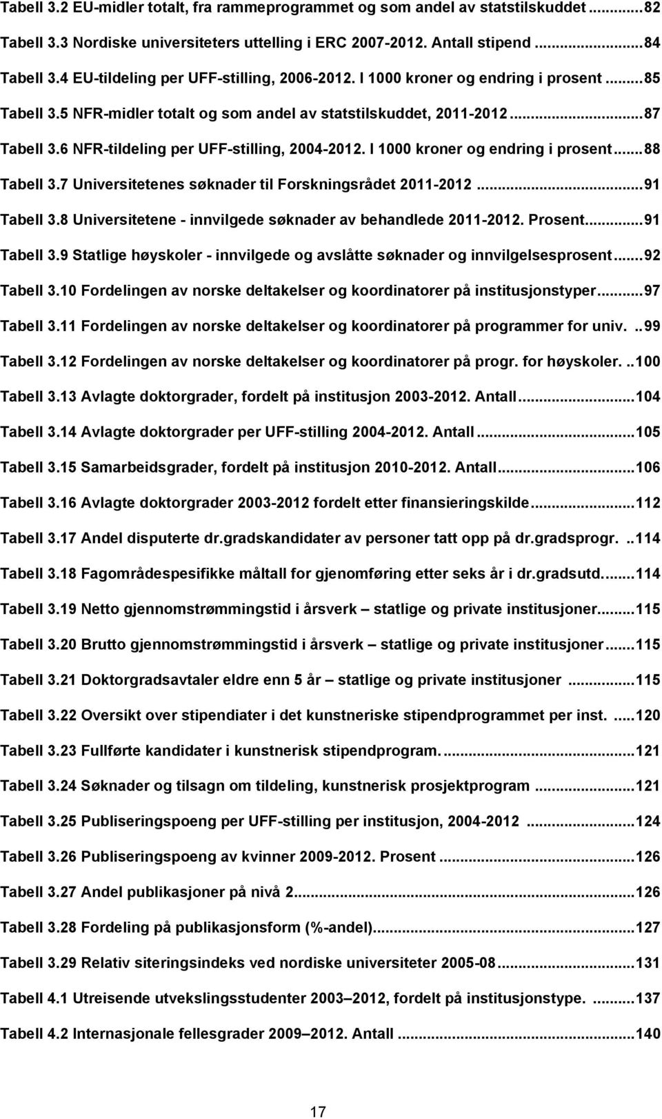 6 NFR-tildeling per UFF-stilling, 2004-2012. I 1000 kroner og endring i prosent... 88 Tabell 3.7 Universitetenes søknader til Forskningsrådet 2011-2012... 91 Tabell 3.