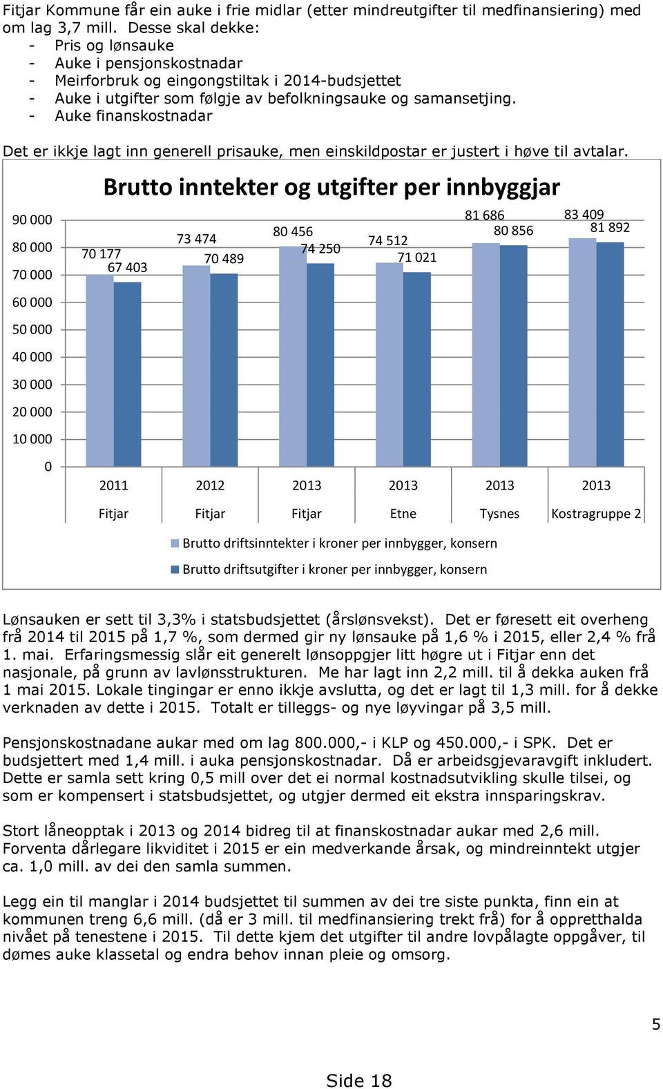 - Auke finanskostnadar Det er ikkje lagt inn generell prisauke, men einskildpostar er justert i høve til avtalar.