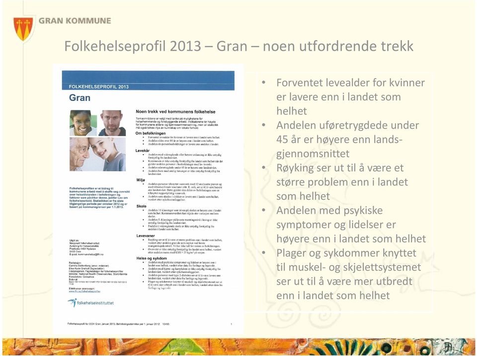 problem enn i landet som helhet Andelen med psykiske symptomer og lidelser er høyere enn i landet som helhet