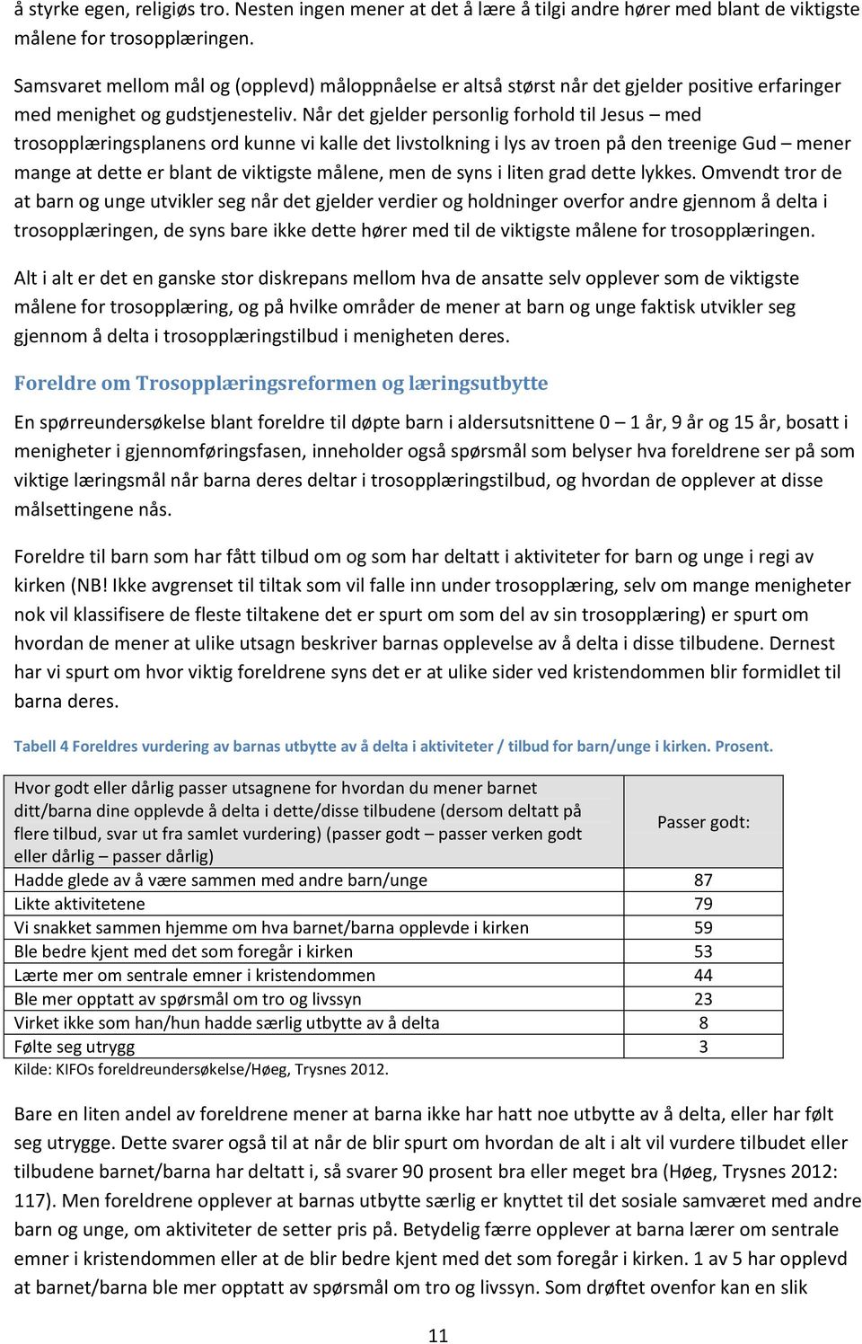 Når det gjelder personlig forhold til Jesus med trosopplæringsplanens ord kunne vi kalle det livstolkning i lys av troen på den treenige Gud mener mange at dette er blant de viktigste målene, men de