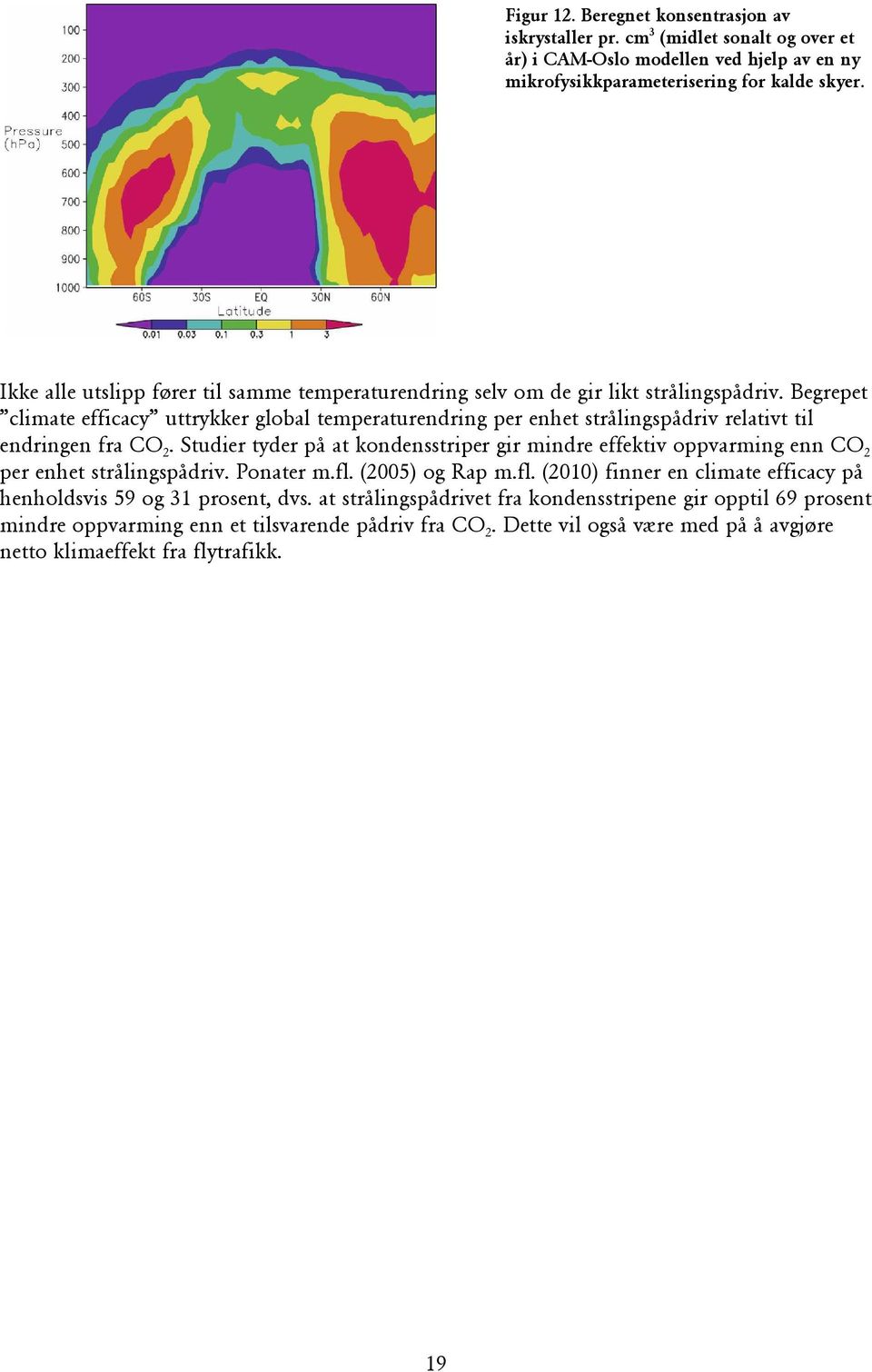 Begrepet climate efficacy uttrykker global temperaturendring per enhet strålingspådriv relativt til endringen fra CO 2.