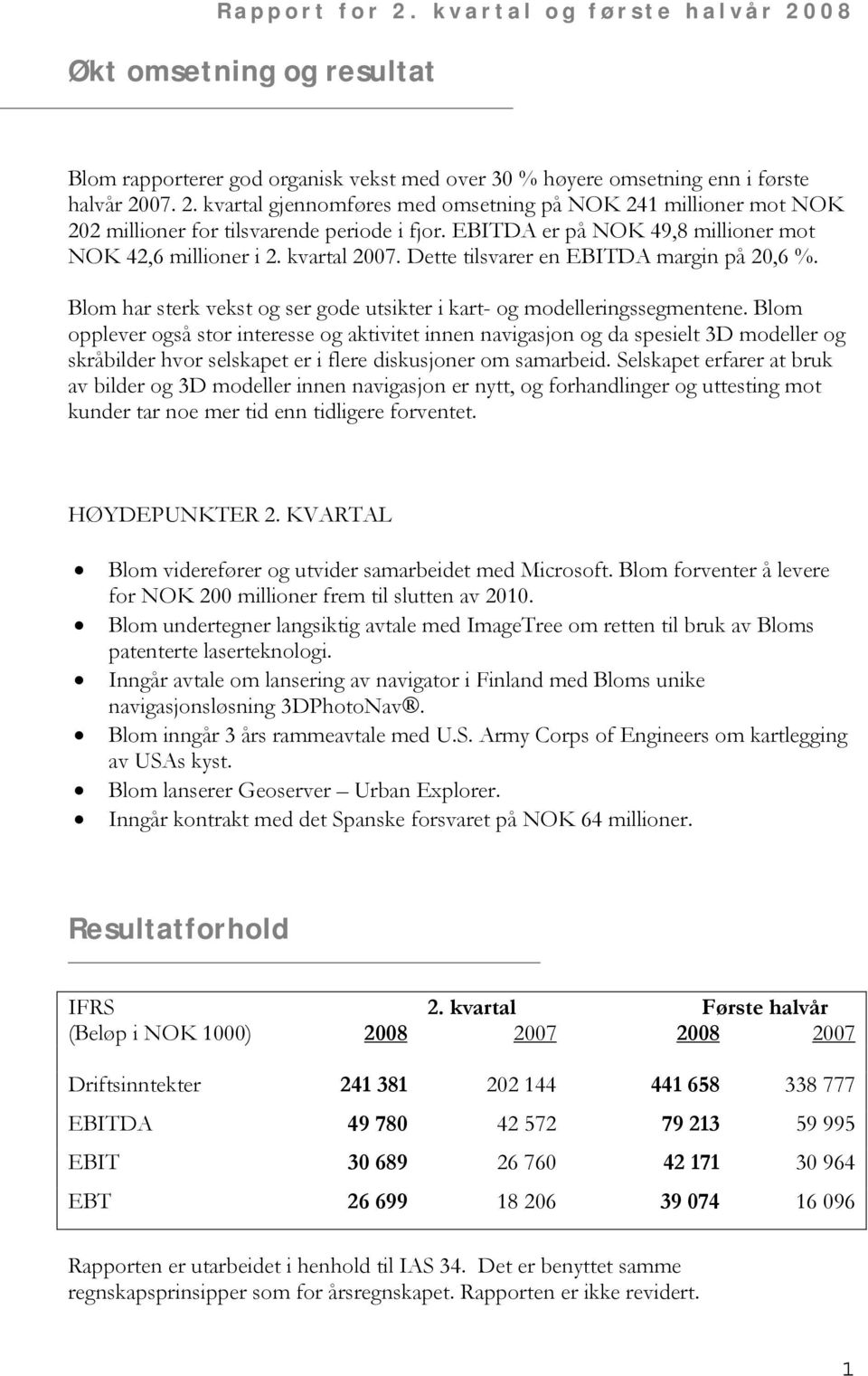 Dette tilsvarer en EBITDA margin på 20,6 %. Blom har sterk vekst og ser gode utsikter i kart- og modelleringssegmentene.