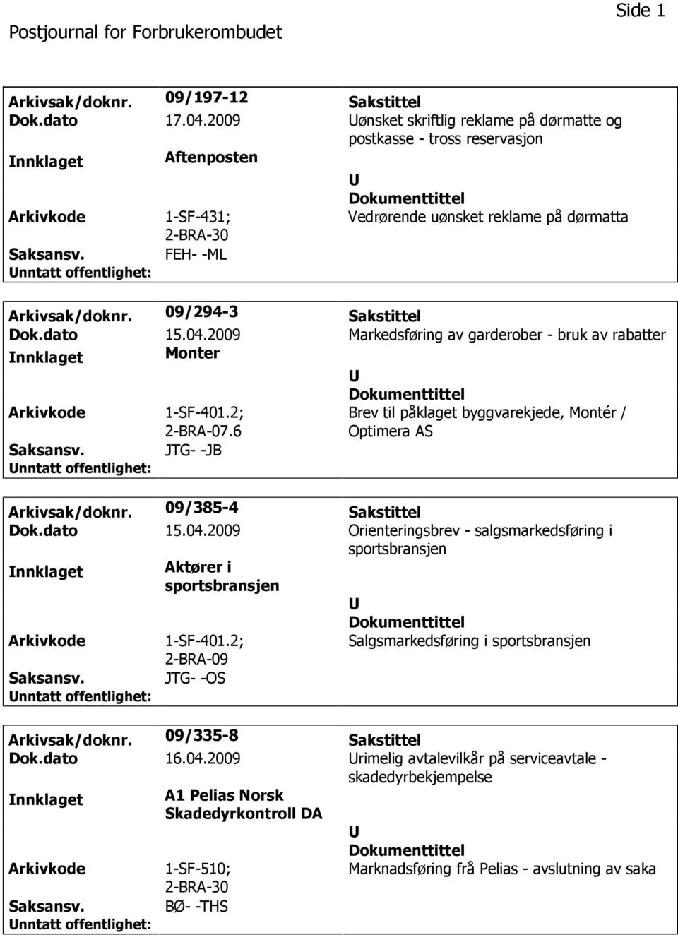 dato 15.04.2009 Markedsføring av garderober - bruk av rabatter nnklaget Monter 1-SF-401.2; 2-BRA-07.6 Brev til påklaget byggvarekjede, Montér / Optimera AS JTG- -JB Arkivsak/doknr.