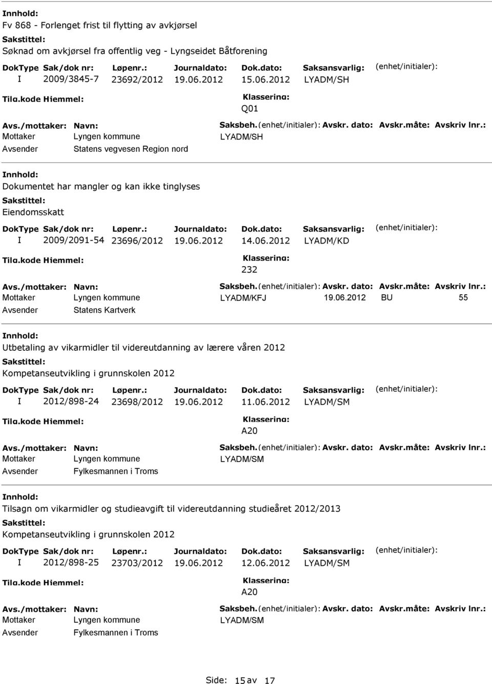 2012 LYADM/KD 232 LYADM/KFJ B 55 Statens Kartverk tbetaling av vikarmidler til videreutdanning av lærere våren 2012 Kompetanseutvikling i grunnskolen 2012 2012/898-24