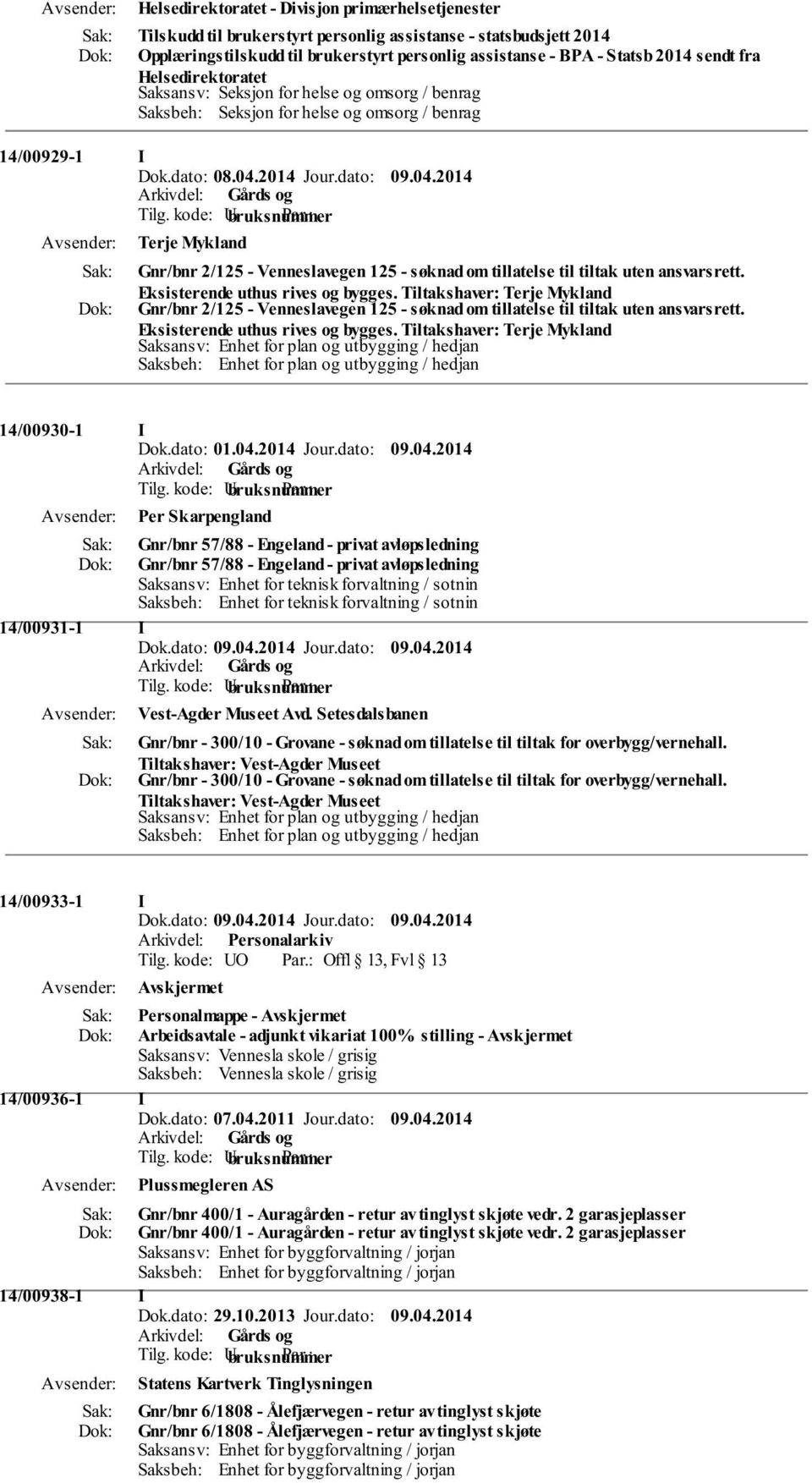 kode: bruksnummer Terje Mykland Gnr/bnr 2/125 - Venneslavegen 125 - søknad om tillatelse til tiltak uten ansvarsrett. Eksisterende uthus rives og bygges.