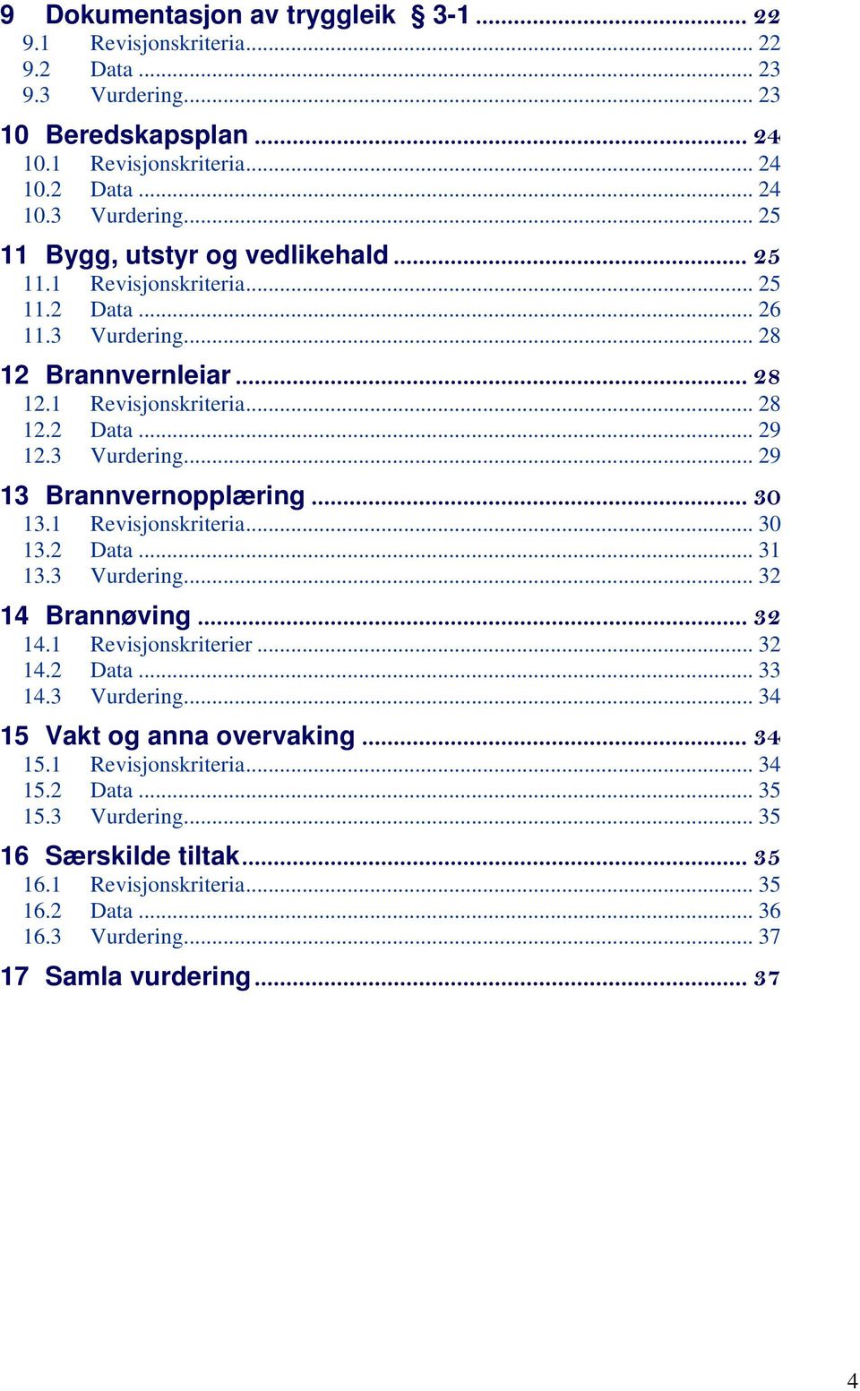 1 Revisjonskriteria... 30 13.2 Data... 31 13.3 Vurdering... 32 14 Brannøving... 32 14.1 Revisjonskriterier... 32 14.2 Data... 33 14.3 Vurdering... 34 15 Vakt og anna overvaking... 34 15.1 Revisjonskriteria... 34 15.2 Data... 35 15.