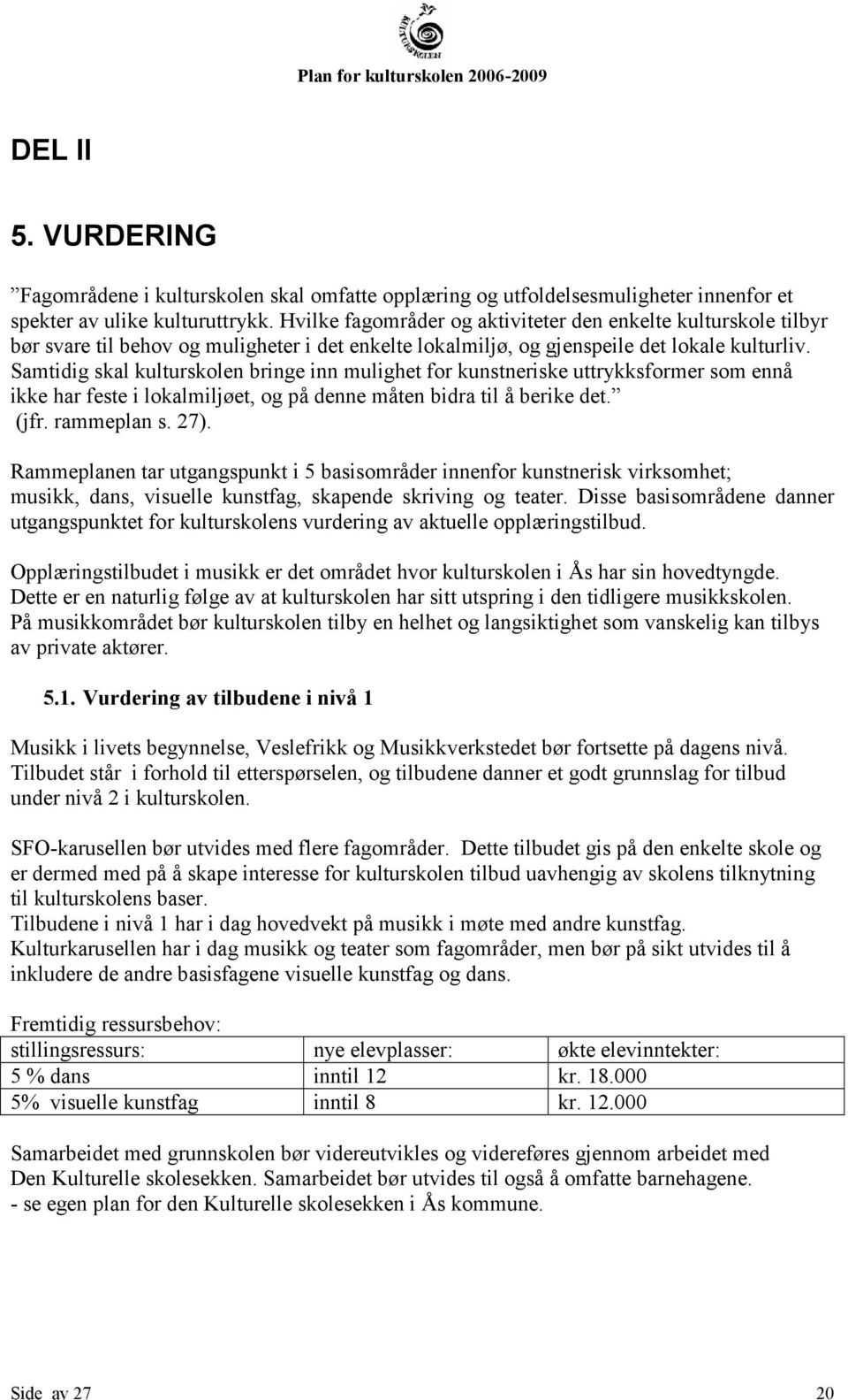 Samtidig skal kulturskolen bringe inn mulighet for kunstneriske uttrykksformer som ennå ikke har feste i lokalmiljøet, og på denne måten bidra til å berike det. (jfr. rammeplan s. 27).