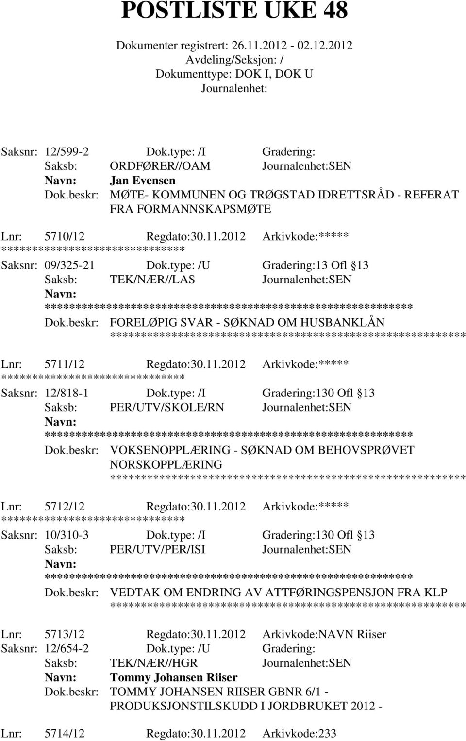 type: /I Gradering:130 Ofl 13 Saksb: PER/UTV/SKOLE/RN SEN Dok.beskr: VOKSENOPPLÆRING - SØKNAD OM BEHOVSPRØVET NORSKOPPLÆRING Lnr: 5712/12 Regdato:30.11.2012 Arkivkode:***** Saksnr: 10/310-3 Dok.