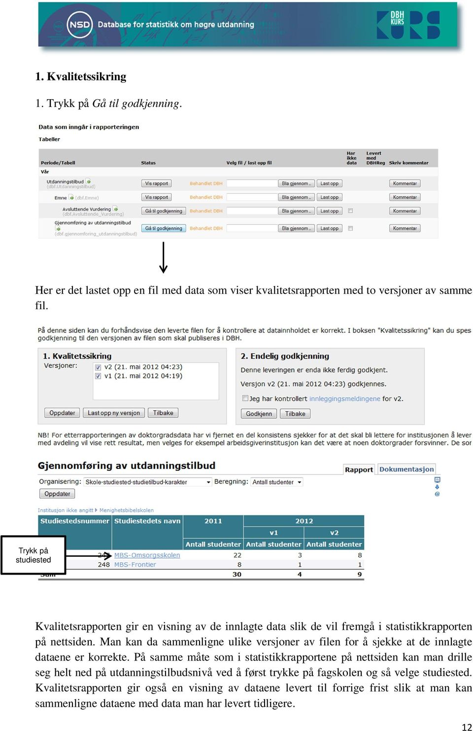 Man kan da sammenligne ulike versjoner av filen for å sjekke at de innlagte dataene er korrekte.