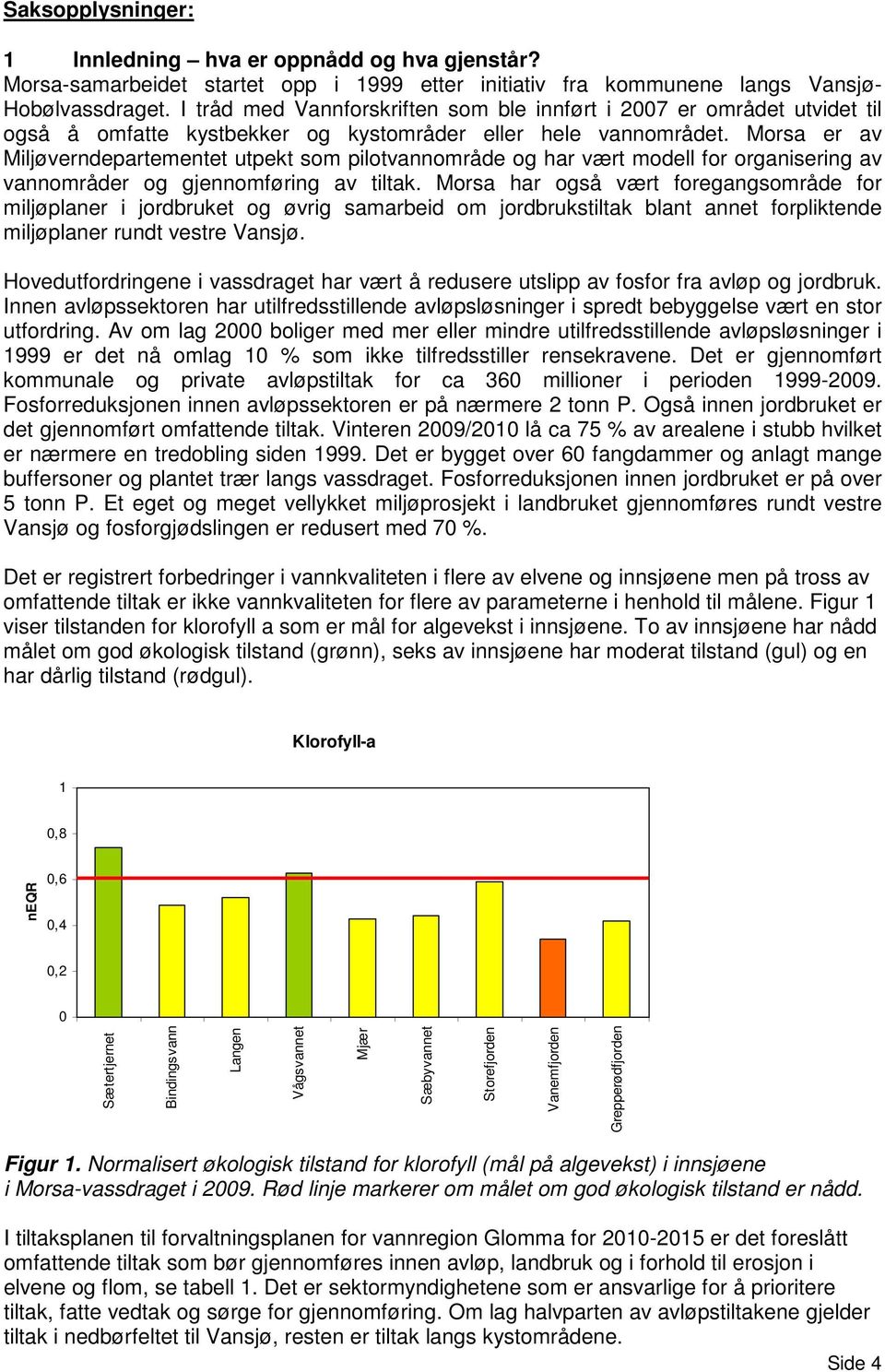 Morsa er av Miljøverndepartementet utpekt som pilotvannområde og har vært modell for organisering av vannområder og gjennomføring av tiltak.