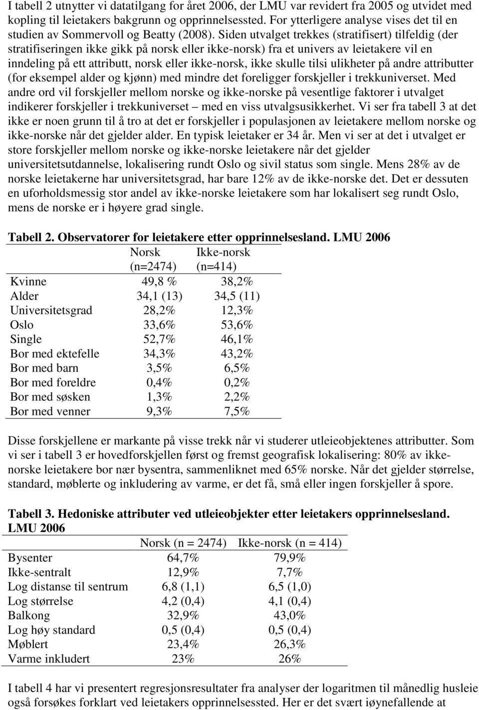 Siden utvalget trekkes (stratifisert) tilfeldig (der stratifiseringen ikke gikk på norsk eller ikke-norsk) fra et univers av leietakere vil en inndeling på ett attributt, norsk eller ikke-norsk, ikke