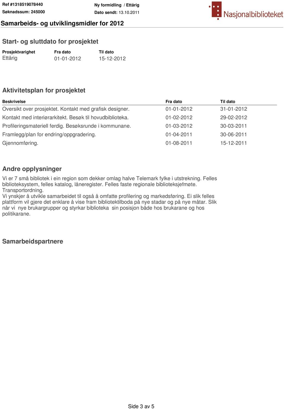 01-03-2012 30-03-2011 Framlegg/plan for endring/oppgradering. 01-04-2011 30-06-2011 Gjennomføring.