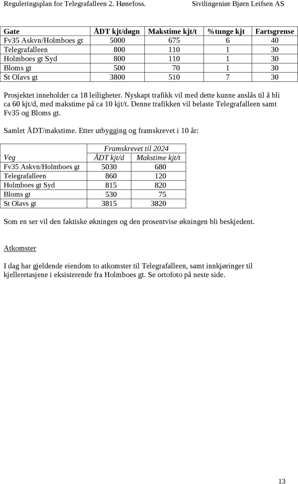 Denne trafikken vil belaste Telegrafalleen samt Fv35 og Bloms gt. Samlet ÅDT/makstime.