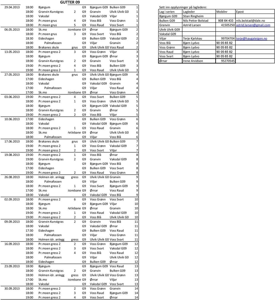 G09 Viljar 1 Bjørgum G09 Stian Ringheim 18:00 Pr.moen grus 4 G9 Voss Blå Voss Grønn 1 Bulken G09 Nils Petter Bolstad 908 64 433 nils.bolstad@dale.no 18:00 Pr.
