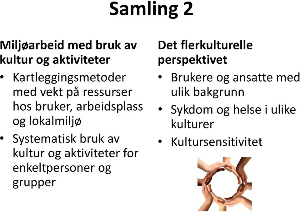 kultur og aktiviteter for enkeltpersoner og grupper Det flerkulturelle