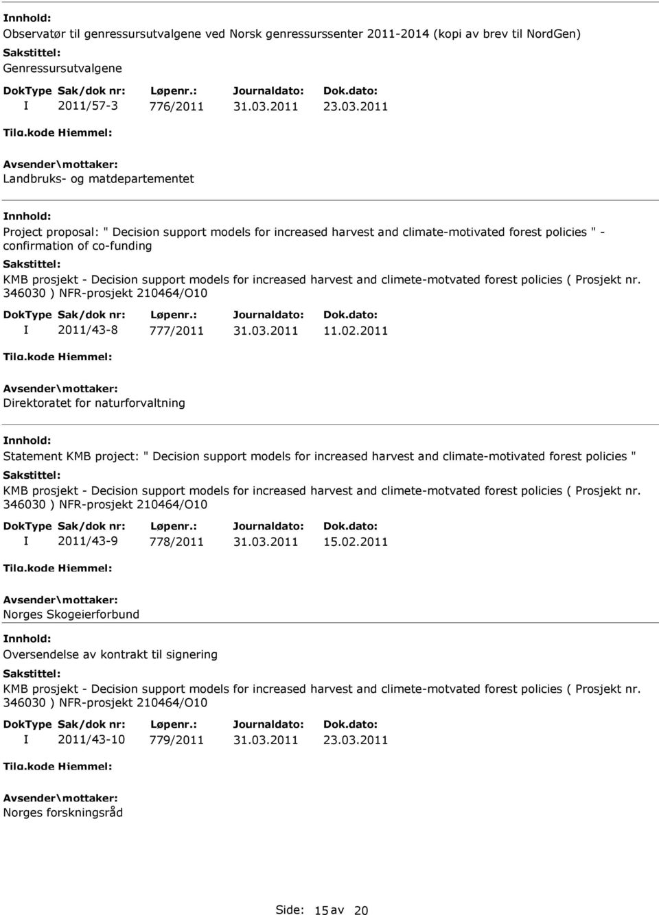 support models for increased harvest and climete-motvated forest policies ( Prosjekt nr. 346030 ) NFR-prosjekt 210464/O10 2011/43-8 777/2011 11.02.