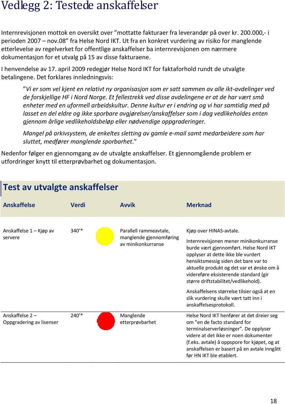 I henvendelse av 17. april 2009 redegjør Helse Nord IKT for faktaforhold rundt de utvalgte betalingene.