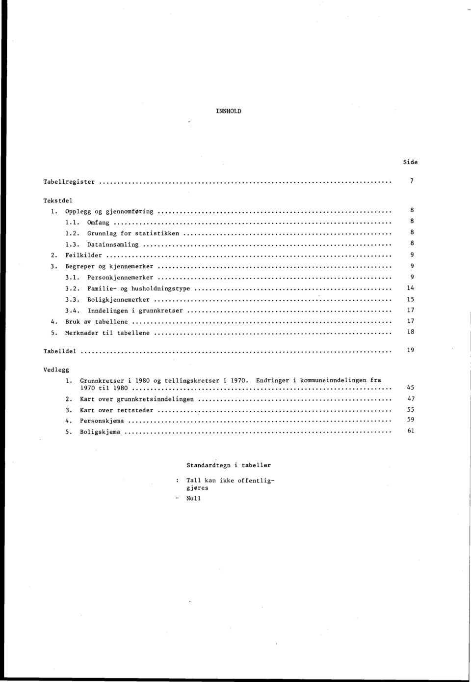 Bruk av tabellene 17 5. Merknader til tabellene 18 Tabelldel 19 Vedlegg 1. Grunnkretser i 1980 og tellingskretser i 1970.