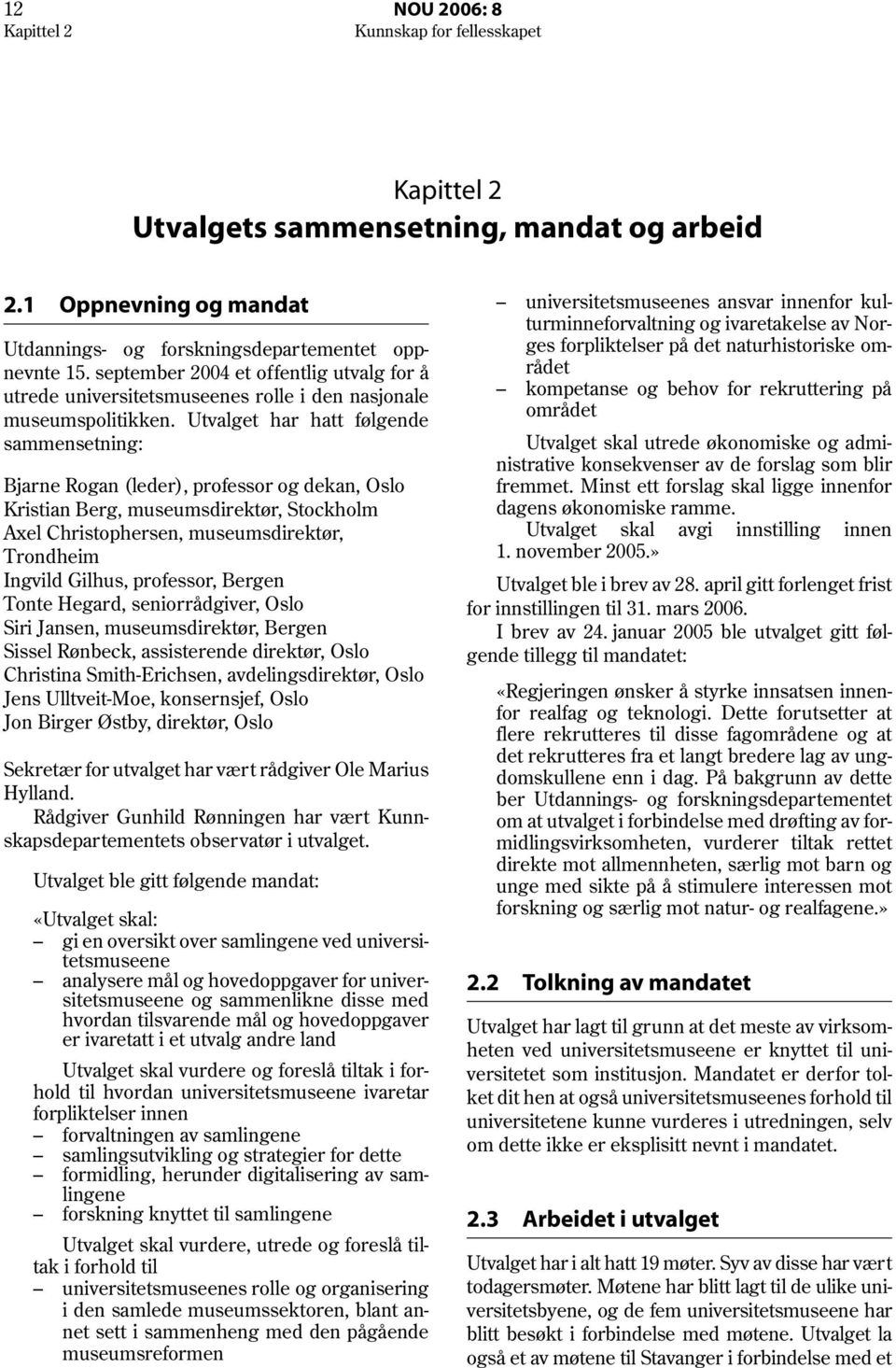 Utvalget har hatt følgende sammensetning: Bjarne Rogan (leder), professor og dekan, Oslo Kristian Berg, museumsdirektør, Stockholm Axel Christophersen, museumsdirektør, Trondheim Ingvild Gilhus,