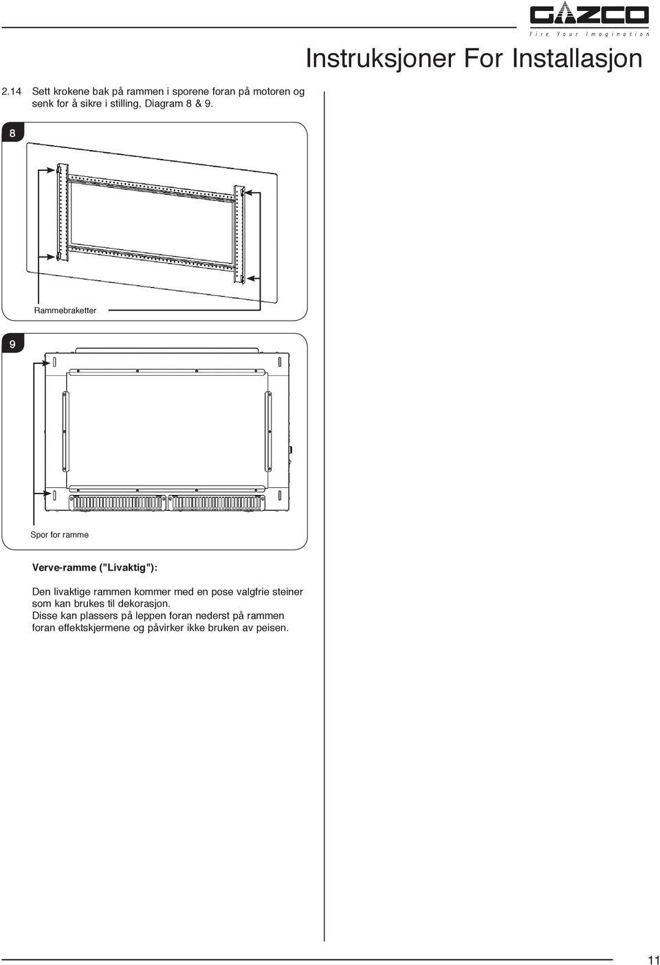 Instruksjoner For Installasjon 8 Rammebraketter 9 Spor for ramme Verve-ramme ("Livaktig"): Den