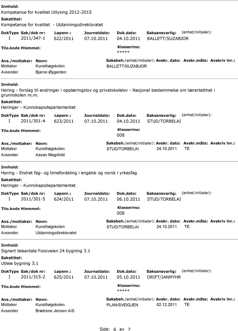 /mottaker: Navn: aksbeh. Avskr. dato: Avskr.måte: Avskriv lnr.: TD/TORBELA 24.10.