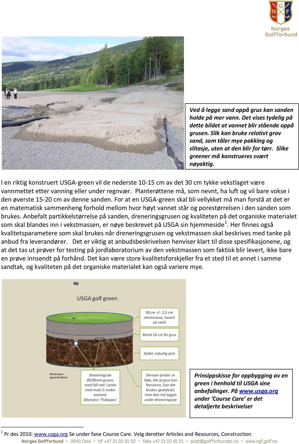 I en riktig konstruert USGA-green vil de nederste 10-15 cm av det 30 cm tykke vekstlaget være vannmettet etter vanning eller under regnvær.