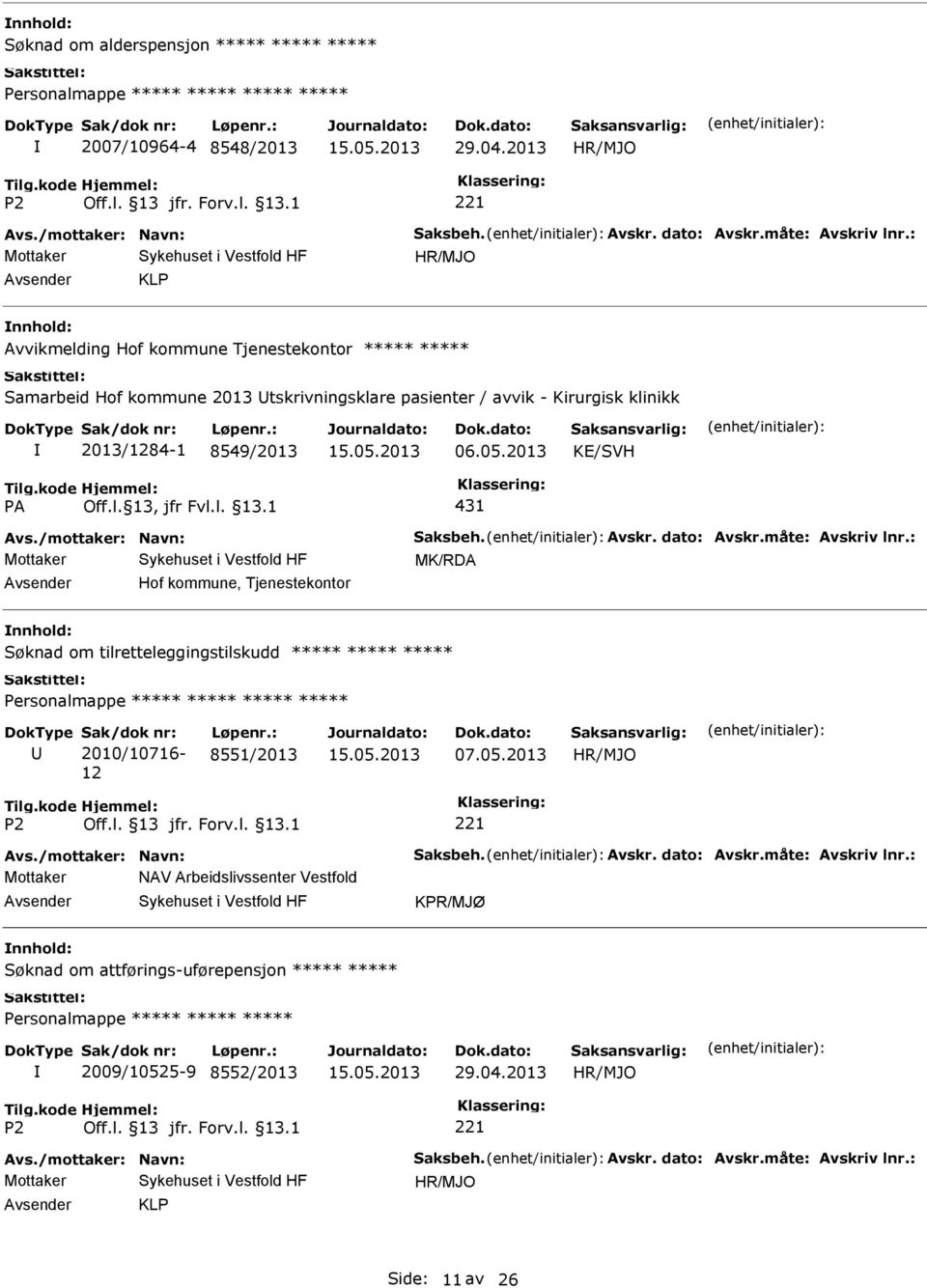 /mottaker: Navn: Saksbeh. Avskr. dato: Avskr.måte: Avskriv lnr.: MK/RDA Hof kommune, Tjenestekontor nnhold: Søknad om tilretteleggingstilskudd Sak/dok nr: 2010/10716-12 Løpenr.: 8551/2013 Avs.