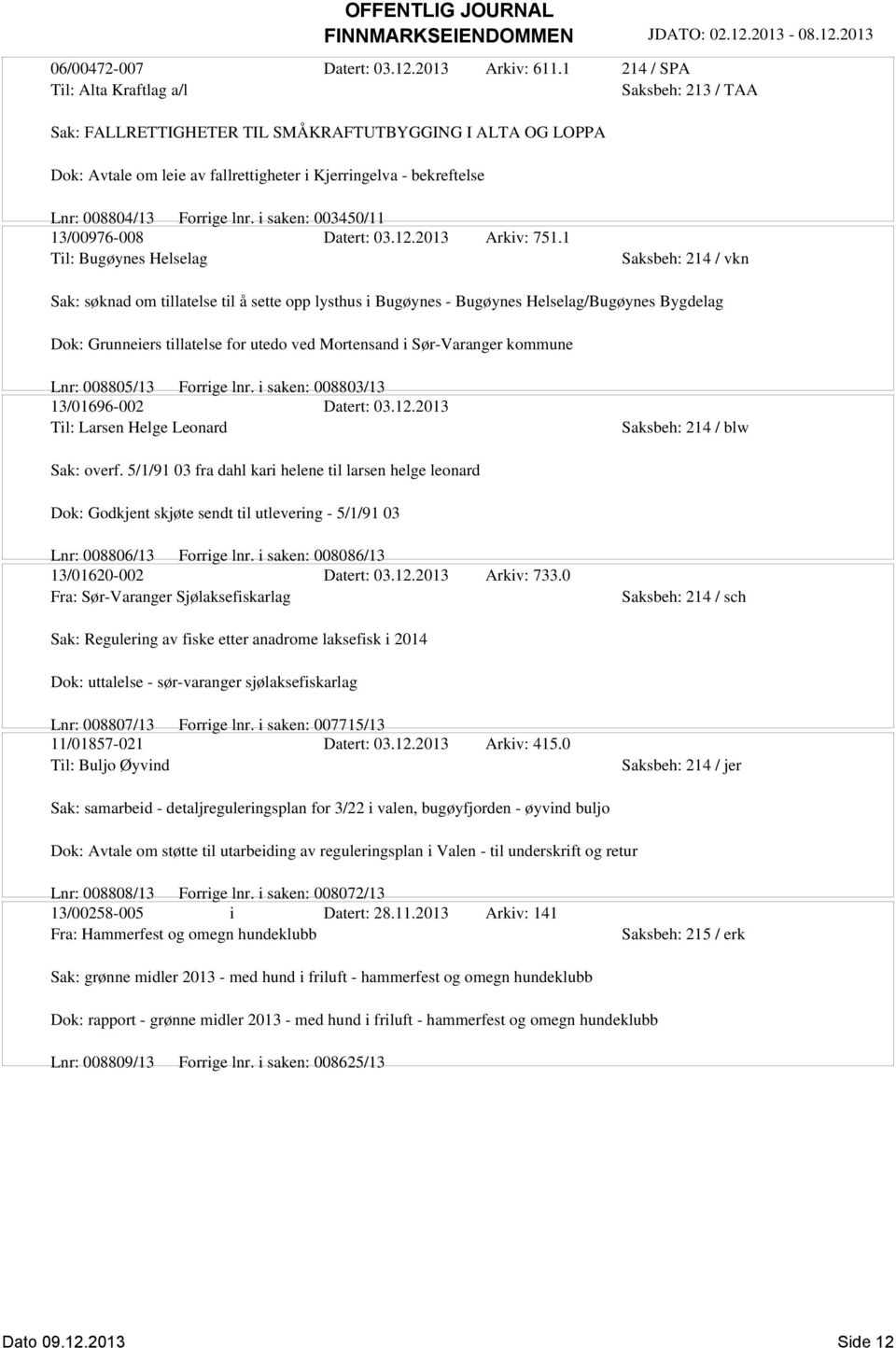 Forrige lnr. i saken: 003450/11 13/00976-008 Datert: 03.12.2013 Arkiv: 751.