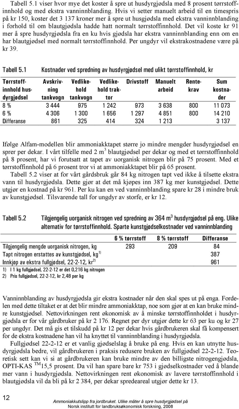 Det vil koste kr 91 mer å spre husdyrgjødsla fra en ku hvis gjødsla har ekstra vanninnblanding enn om en har blautgjødsel med normalt tørrstoffinnhold. Per ungdyr vil ekstrakostnadene være på kr 39.