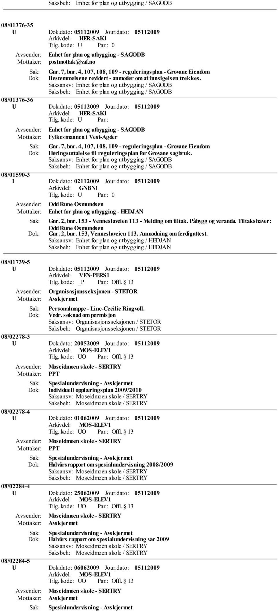 Saksansv: Enhet for plan og utbygging / SAGODB Saksbeh: Enhet for plan og utbygging / SAGODB 08/01376-36 U Dok.dato: Jour.dato: Enhet for plan og utbygging - SAGODB Fylkesmannen i Vest-Agder Gnr.