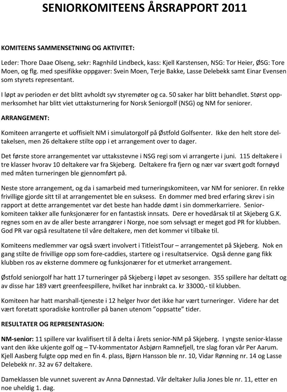 50 saker har blitt behandlet. Størst oppmerksomhet har blitt viet uttaksturnering for Norsk Seniorgolf (NSG) og NM for seniorer.