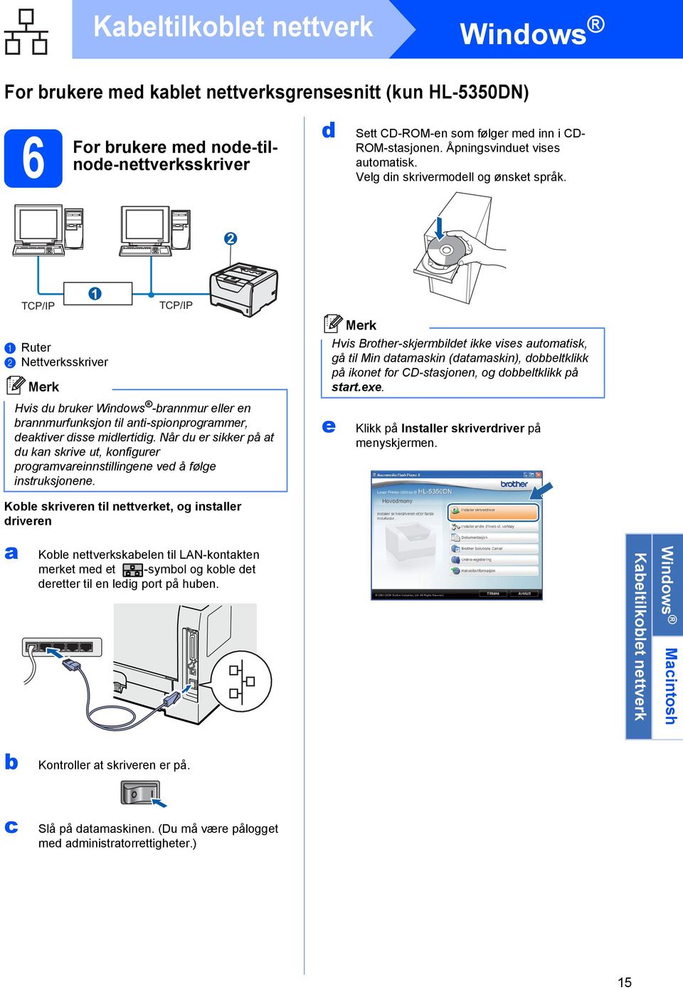 2 TCP/IP a Ruter b Nettverksskriver 1 TCP/IP Hvis du bruker Windows -brannmur eller en brannmurfunksjon til anti-spionprogrammer, deaktiver disse midlertidig.