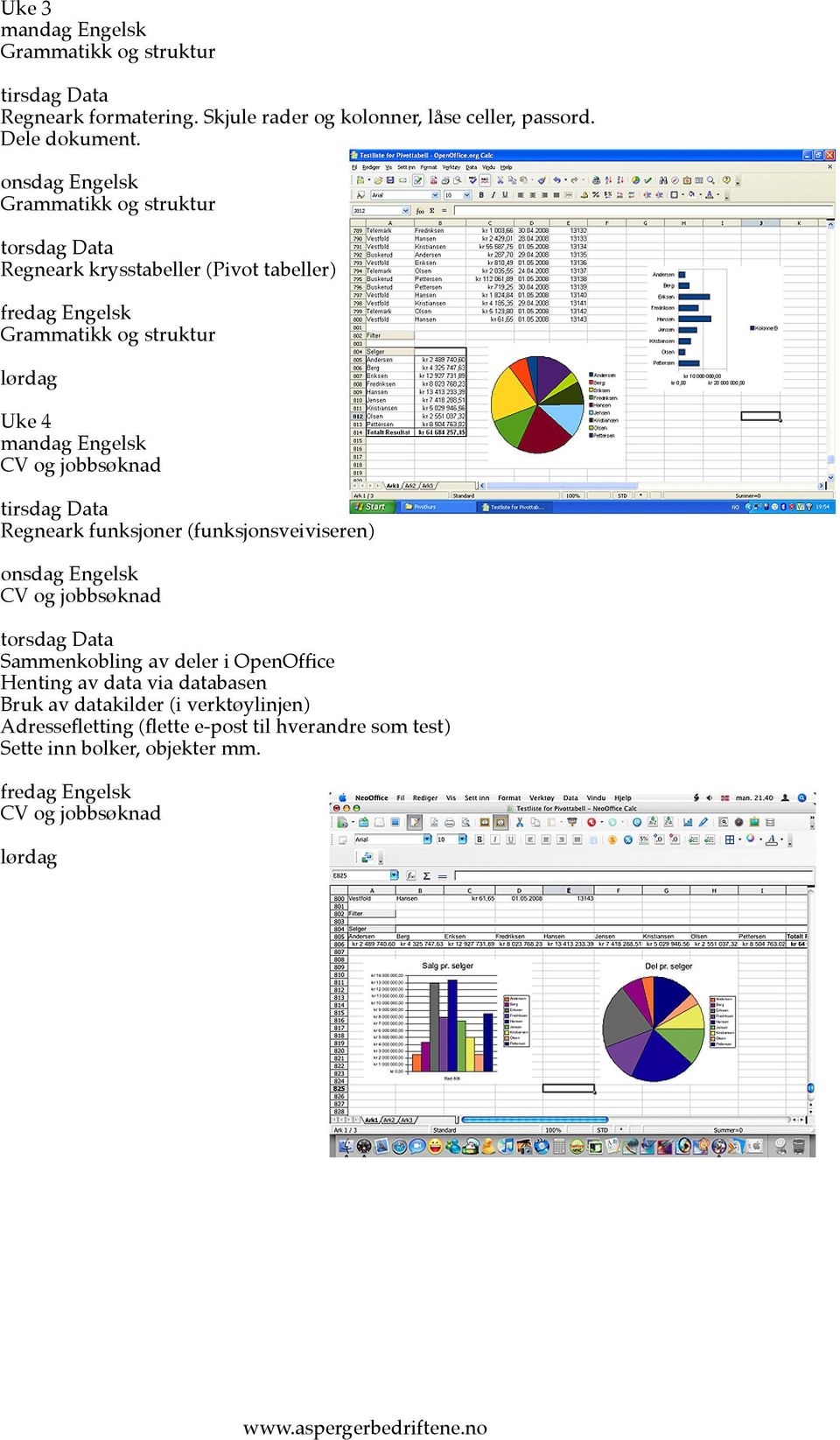 (funksjonsveiviseren) onsdag CV og jobbsøknad torsdag Sammenkobling av deler i OpenOffice Henting av data via databasen