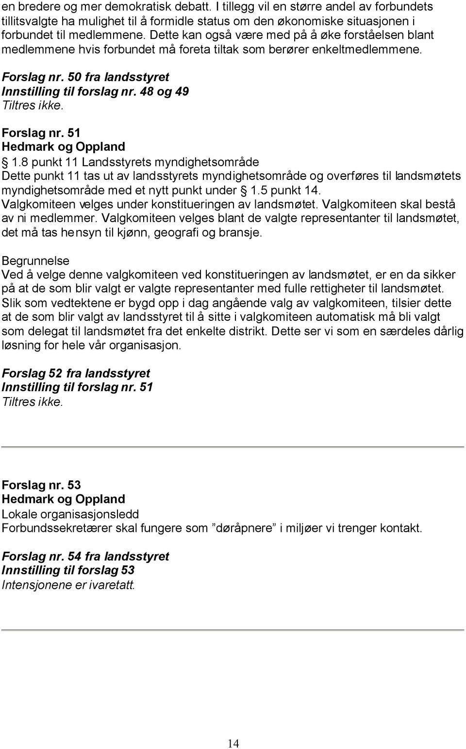 48 og 49 Forslag nr. 51 Hedmark og Oppland 1.
