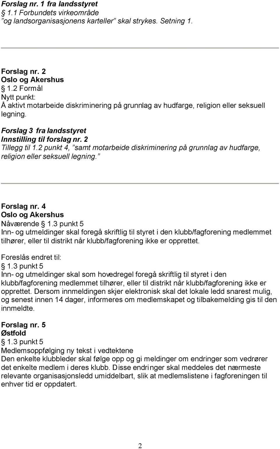 2 punkt 4, samt motarbeide diskriminering på grunnlag av hudfarge, religion eller seksuell legning. Forslag nr. 4 Nåværende 1.