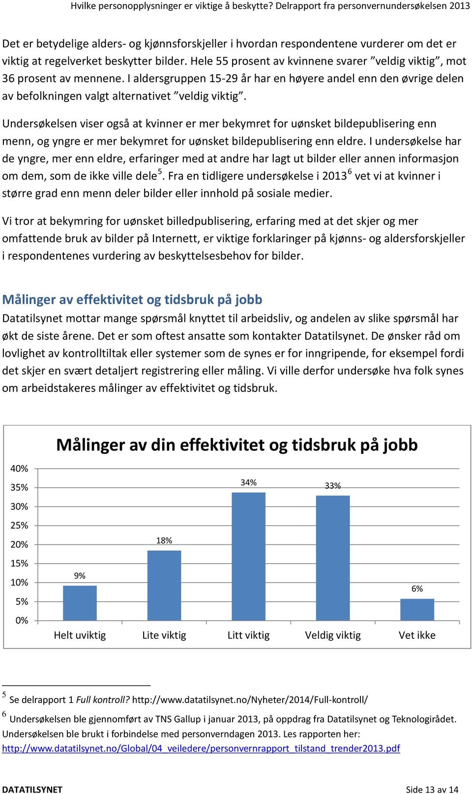 Undersøkelsen viser også at kvinner er mer bekymret for uønsket bildepublisering enn menn, og yngre er mer bekymret for uønsket bildepublisering enn eldre.